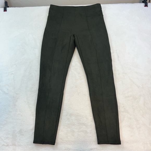 Spanx Faux Suede Leggings in Deep Green Womans Size LG Pull On Center Seam  - Picture 5 of 13